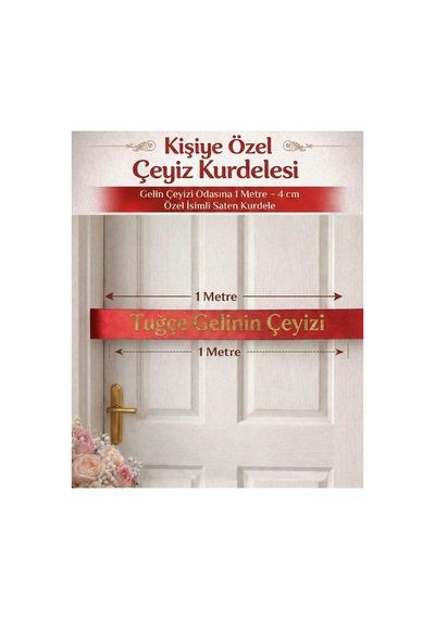 Kişiye Özel Çeyiz Kurdelesi Gelin Çeyizi Odası Süsü İsimli Kırmızı Saten Kurdele - Simli Gold