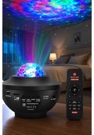 Delux Serisi Dekoratif Lamba Parti Lambası Projeksiyon Starry Projektör Led Lazer Lw34 Siyah Çok Renkli