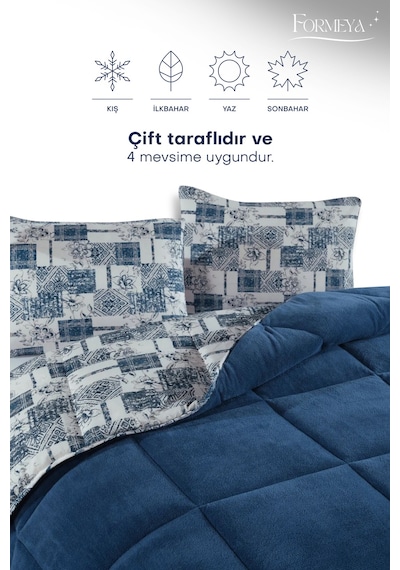 Battal Wellsoft Yorgan Çift Taraflı Yastık Kılıflı 215x235 Cm Mavi