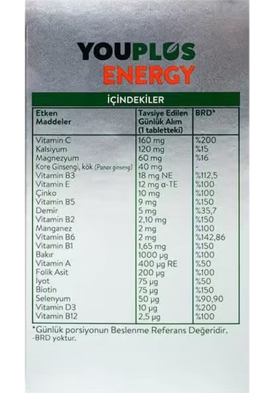 Youplus Energy Vitamin Ve Mineral Kompleksi 30 Tablet