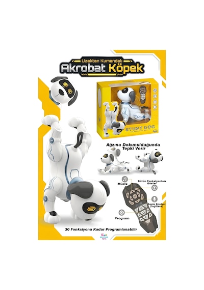 Uzaktan Kumandalı Akrobat Köpek Akıllı Interaktif Öğretici Oyuncak Şarjlı Robot Beyaz