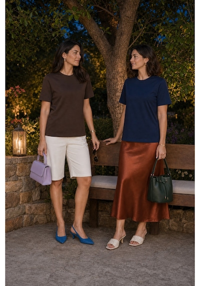 Modi Green Premium Oysho Model 2'li Unisex Regular Oversize Sıfır Yaka Tişört - Kahverengi - Lacivert Modi Green Premium Oysho Model 2'li Unisex Regular Oversize Sıfır Yaka Tişört - Kahverengi - Lacivert