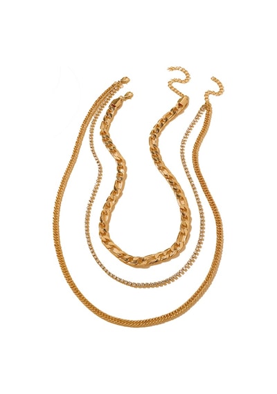 Chavin 3 Katmanlı Taşlı Gold Alloy Kadın Zincir Kolye En19 Altın