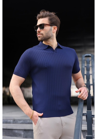 Madmext Lacivert Polo Yaka Triko Erkek Tişört E7461 Lacivert