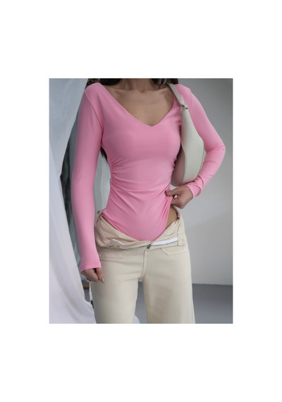 Paw Garage Kadın V Yaka Polyamid Bodysuit Pembe
