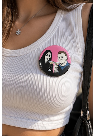 Halloween Korku Temalı 58mm 4'lü Rozet Seti Scream Michael Myers Çanta Mont Ceket Rozeti Çok Renkli