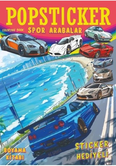 Spor Arabalar Boyama Kitabı Popsticker - Ybve-715602