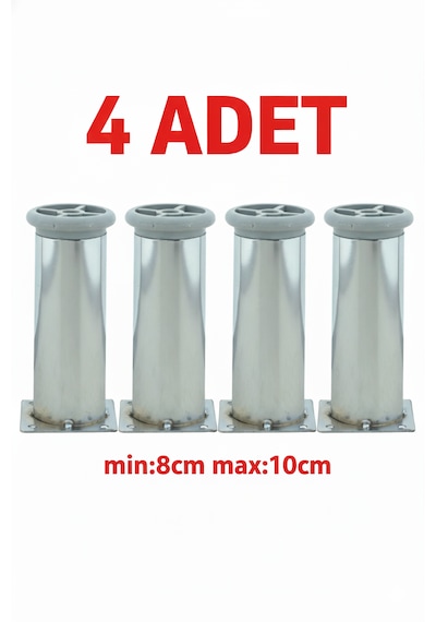 Ludıa Metal Ayarlanabilir 4 Adet Mobilya Ayağı Metal Tablalı 8cm Gri