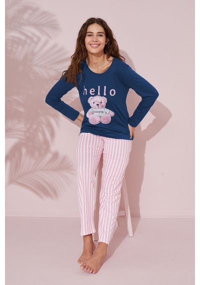 Siyah İnci Pamuklu Örme Pijama Takım 24241116 İndigo