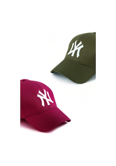 Unisex 2'li Set Bordo ve Haki Renk Ny New York Beyzbol Şapka - Unisex Bordo - Haki