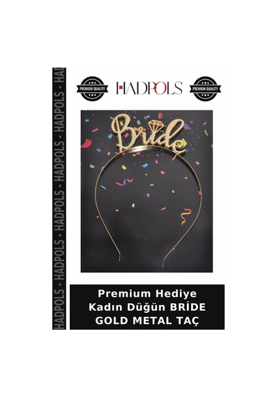 Hadpols Premium Hediye Kadın Düğün Bride Gold Metal Taç Altın
