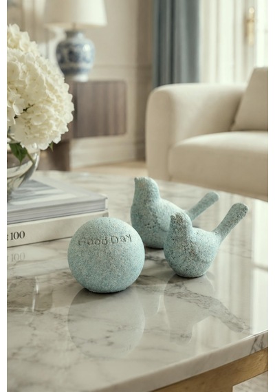 Dekoratif Kuş Biblo Seti 3 Lü Modern Granit Dokulu Boyalı