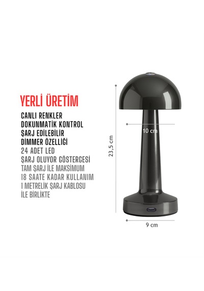 Zenlight Mantar Masa Lambası Antrasit