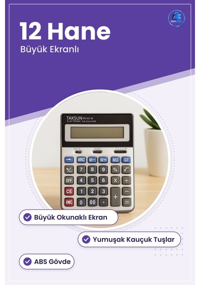 Hesap Makinesi Haneli Masaüstü Ofis Muhasebe Kasa Büyük Ekranlı H Çok Renkli