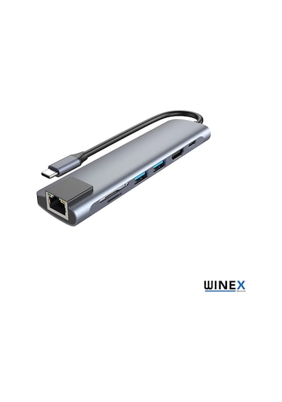Winex 7in1 USB Type-C Hub Port Adaptör HDMI USB Ethernet PD Giriş