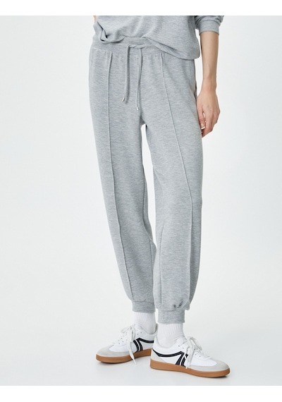 Koton Jogger Eşofman Altı Beli Bağcıklı Cep Detaylı Nervürlü Viskon Gri 4sak30023ek 4SAK30023EK031 Gri
