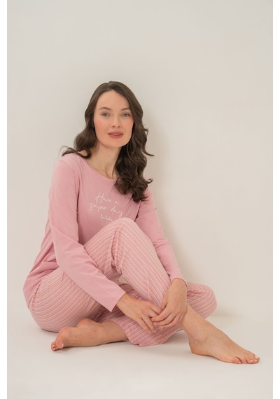 Pierre Cardin Kadın Have A Super Day Pembe Uzun Kol Pijama Takım Pc9294-s-v1 Pc9294-s-v1