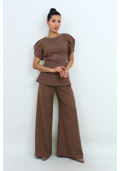 Dorne Moda Geniş Paça Takım Kahverengi Kahverengi