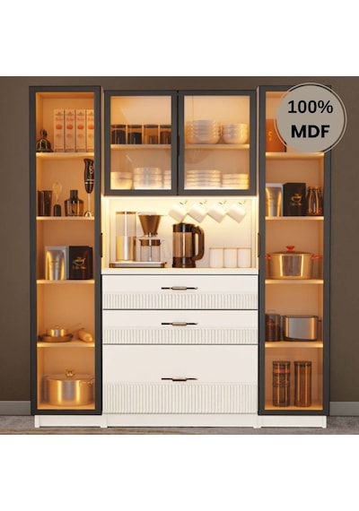 Menekşe Mdf Kahve Köşesi Dolabı 4 Kapak Çekmeceli Işıklı Aytaşı