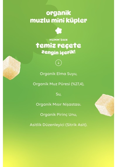 Humm Organic Organik Glutensiz Vegan Muzlu Mini Küpler Atıştırmalık 6 x 30 G