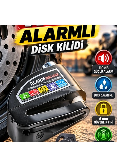 110db Alarmlı Disk Kilidi 6 Mm Pinli Motosiklet, Bisiklet Ve Scooter Güvenlik Kilidi