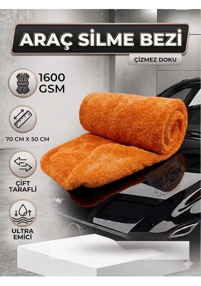 1600 Gsm Çift Taraflı Araç Kurulama Havlusu 70x50 Cm - Ultra Emici Mikrofiber Oto Bezi Turuncu