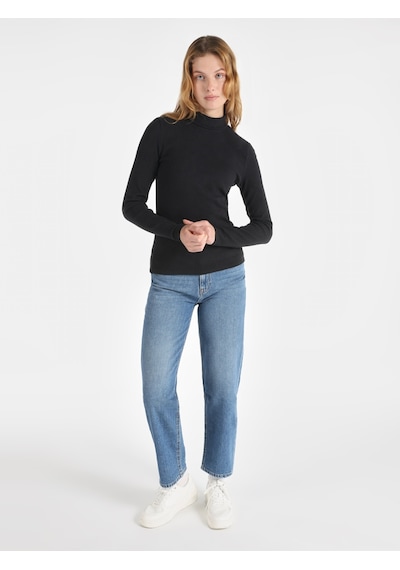 Colin's Colins Slim Fit Balıkçı Yaka Basic Siyah Kadın Uzun Kol Tişört Cl1065697 Siyah