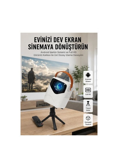 Hd Ayaklı Portatif Projeksiyon Cihazı Bluetooth Wifi Akıllı Android İşlemcili Çok Renkli
