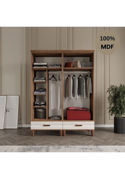 Zen 4 Kapak Ayaklı Tasarım Country Mdf Gardırop Aytaşı