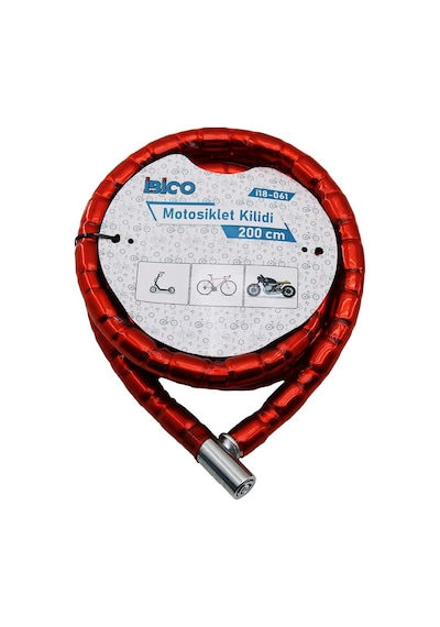 Tüp Anahtarlı Metal Kafa Çelik Motor - Bisiklet Kilit Silindirik Spiral Kilit Kırmızı Kılıf22mm X 200cm