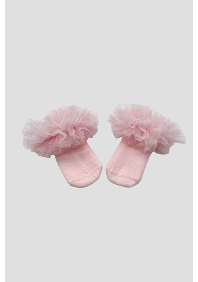 Defne Baby Yenidoğan Kız Bebek Tül Detaylı Tütü Yumuşak Pembe Patik Çorap Seti Pembe