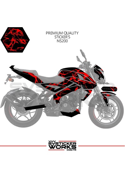 Bajaj Ns200 Kaplama Sticker Şimşek Yıldırım Motor Kaplama Modeli Hazır Kit Kırmızı