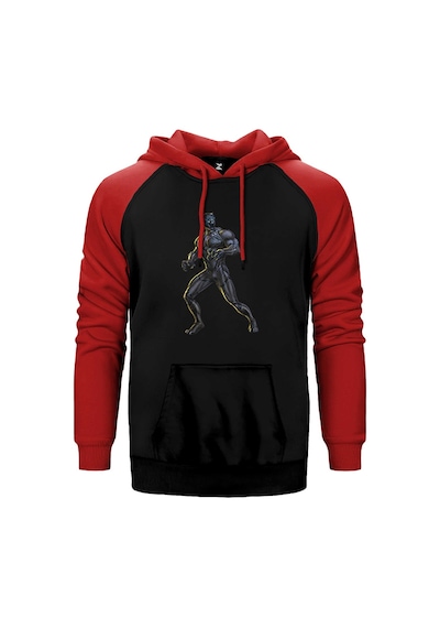 Black Panter Gold Kırmızı Renk Reglan Kol Kapşonlu Sweatshirt Kırmızı
