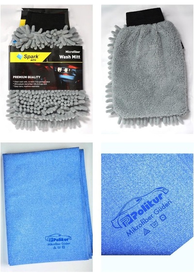 Spark 7050 Şönil Oto Temizlik Eldiveni & Polikur 3356 Mikrofiber Güderi Oto Kurulama Bezi 2'li Set