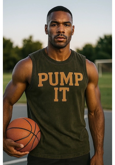 Technomonkey Siyah Erkek Pamuklu Antrenman Sporcu Atleti Oversize Yıkamalı Pump It Baskılı Kolsuz T-shirt