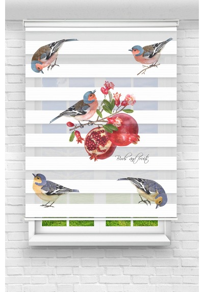 Perdeoutlet38 Baskılı Renkli Nar Ve Kuşlar Dijital Baskılı Zebra Perde-cocuk Odası-stor Perde Model:pz-2593 Çok Renkli