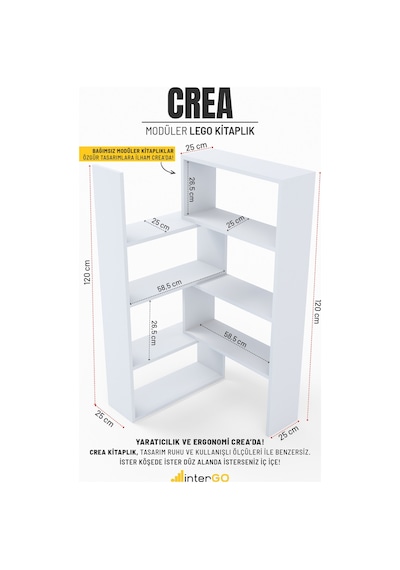 Crea Modüler Lego Kitaplık, Bağımsız Kitaplıklar Beyaz