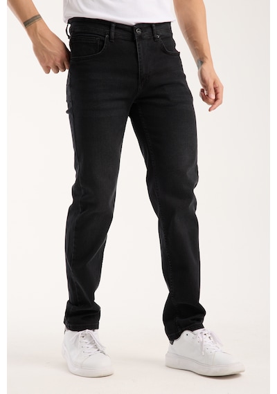 Erkek Pantolon Siyah Regular Fit Fermuarlı Jeans Siyah