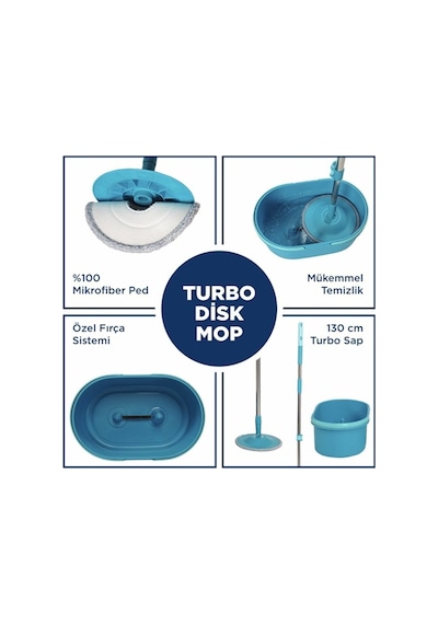 Turbo Disk Mop Seti Döner Başlıklı Temizlik Seti Temizlik Kovası