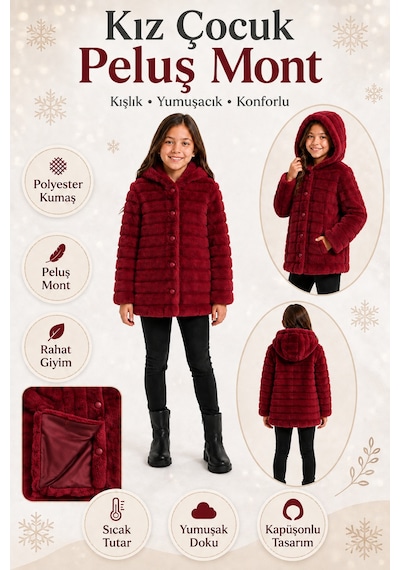 Ahengim Kız Çocuk Kışlık Kapüşonlu Düğmeli Astarlı Yatay Çizgili Peluş Mont Ak4518 Kırmızı Ahengim Kız Çocuk Kışlık Kapüşonlu Düğmeli Astarlı Yatay Çizgili Peluş Mont Ak4518 Kırmızı