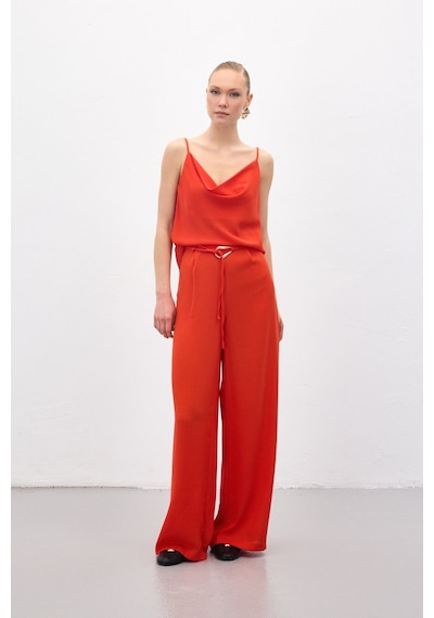 Sateen Kemerli Salaş Pantolon - Oranj-136698 Oranj