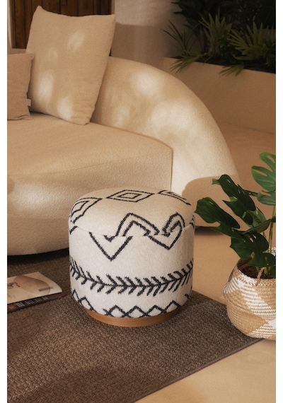 Bliss Siyah Etnik Desenli Krem Puf 45 X H 42 Cm 4281