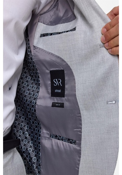 Süvari Gri Slim Fit Desenli Sivri Yaka 6 Drop Klasik Takım Elbise