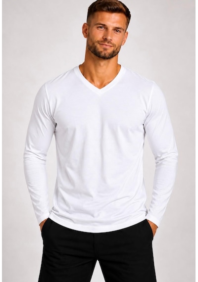 Axxel Erkek V Yaka Uzun Kollu T-shirt-d8004 Beyaz