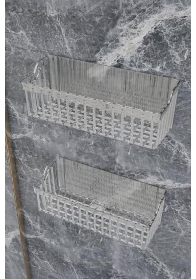 Banyor Yapışkanlı Banyo Rafı, 2'li Banyo Düzenleyici Organizer Banyo Duş Rafı Şampuanlık, Plstik Açık Ahşap