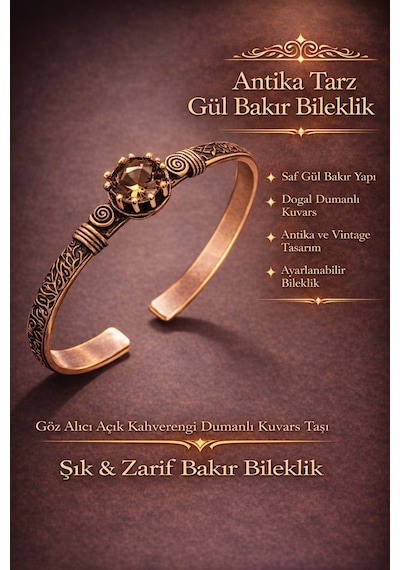 Kadın Bakır Bileklik Otantik Model Zultanit Taşlı Kelepçe Bilezik Diğer