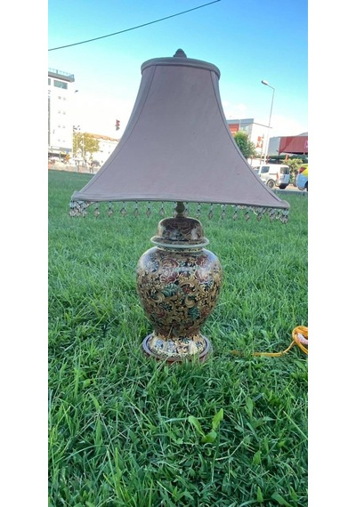 Çiçek Motifli Porselen Abajur 65 CM