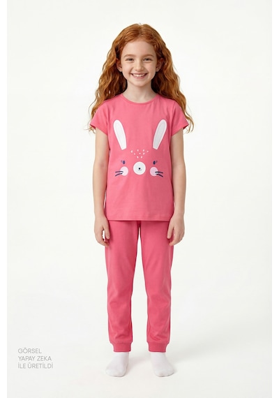Penti  Pembe Kız Çocuk Cute Rabbit Uzun Kollu Pamuklu 2'li Pijama Takımı