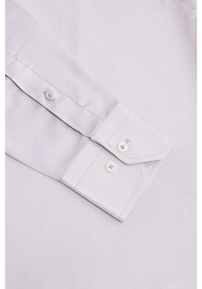 Tudors Erkek Modern Slim Fit Düz Saten Pamuklu Bej Gömlek-32972 Bej