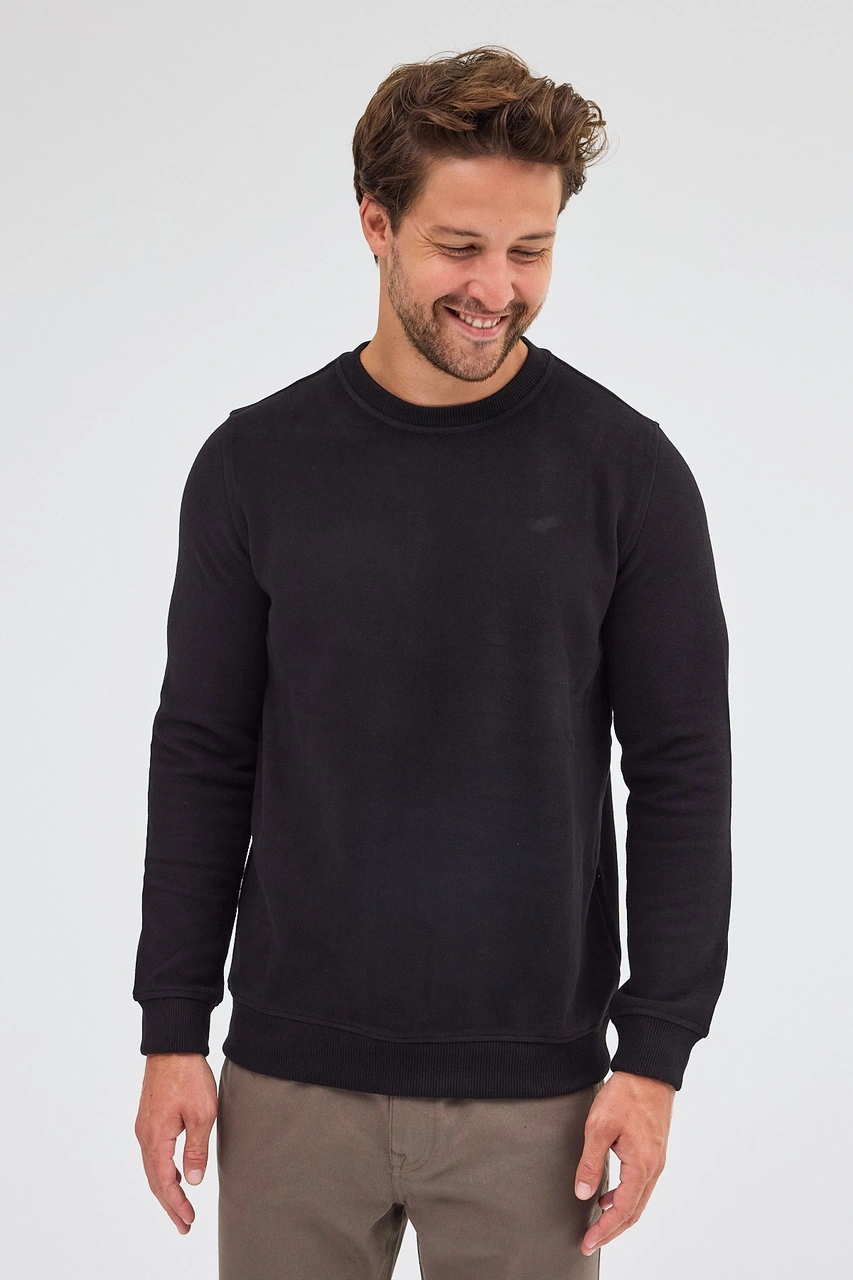 İmza Siyah Uzun Kol Bisiklet Yaka Düz Pamuklu Comfort Fit Sweatshirt 1013255150 Siyah